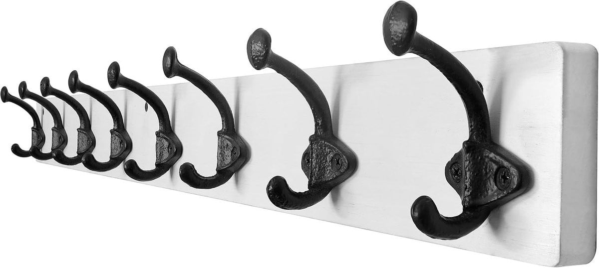 Rustieke Wandkapstok met 8 Gietijzeren Haken, 90 cm Lange Vintage Jassenhanger voor Kleding en Accessoires
