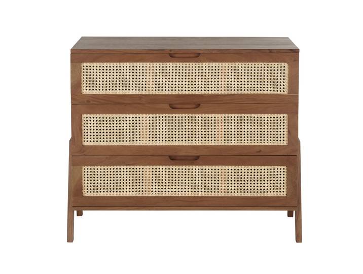 Commode haute 3 tiroirs cannage en rotin L100