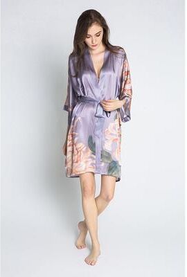 KIM + ONO Short Kiku Kimono Robe   Silk Watercolor Robe   KIM+ONO - dusk / one size