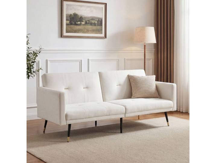 Luscriate - Canapé-lit 150 cm convertible dossier réglable 5 positions clic-clac loveseat petit espace - Beige