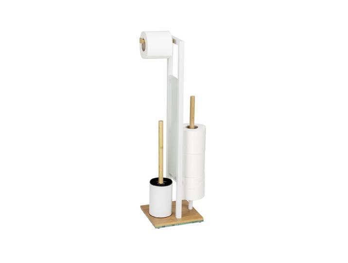 WC-Garnitur WENKO Rivalta , braun (braun, weiß), B:18cm H:70cm L:23cm, Bambus, Edelstahl, Glas, Reinigungsbürsten, WC-Garnitur
