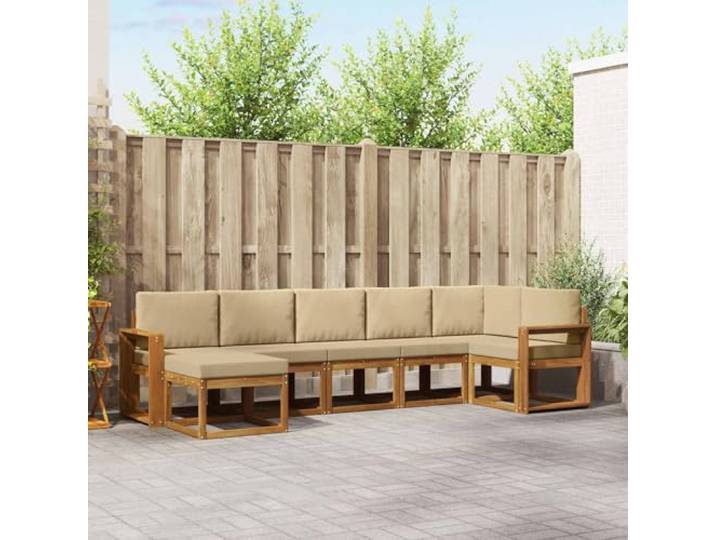 RJPLMFV Sofaset für den Außenbereich, 7-teilig, Akazie, Braun Lattenrost-Design, fester Rahmen, modulare Konfiguration, einfache Wartung, für Garten oder Pool