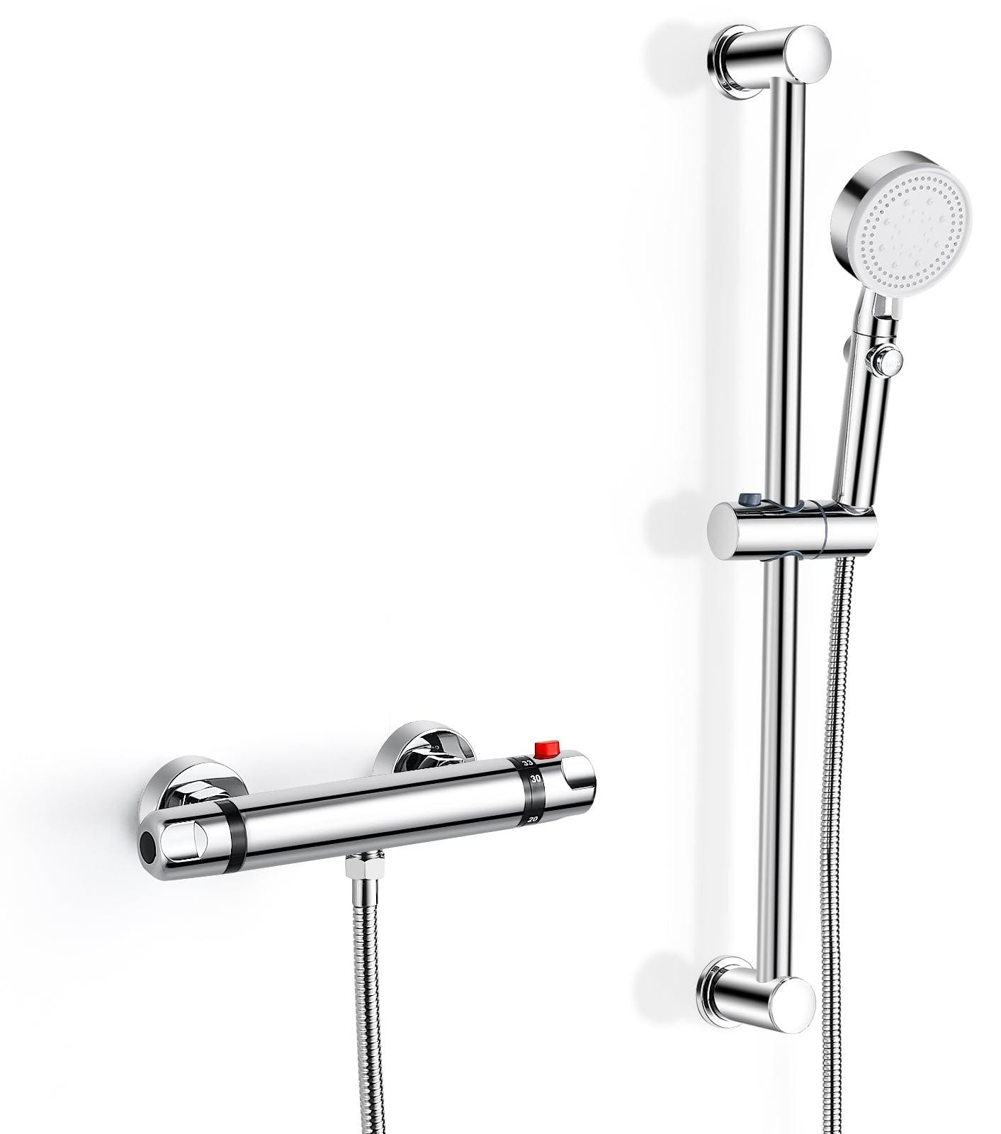 Dripio Thermostatische doucheset met 5 straalpatronen en verstelbare stang van 635 mm, verchroomd