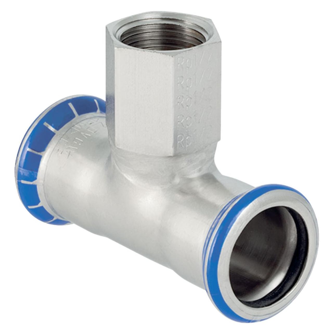 Geberit Tee rustfri 42-1/2-42 mm med muffe på grenen mapress (T-Verbindung) (31316)