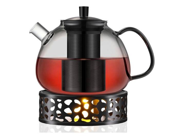 LuxusKollektion Teekanne Teekanne Glas 1500ml Teekanne mit Stövchen Typ4 Schwarzfilter