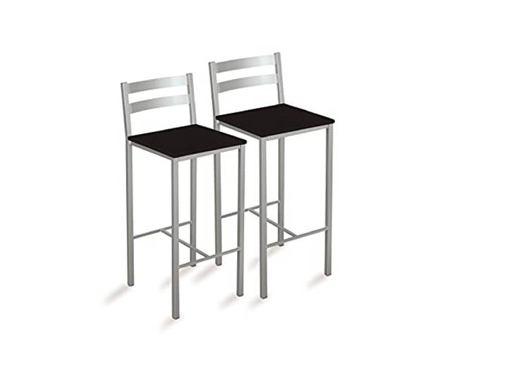 ASTIMESA Zwei hohe Küchenhocker mit horizontalen Streifen, Sitzfläche 60 cm, Kunstleder, Schwarz