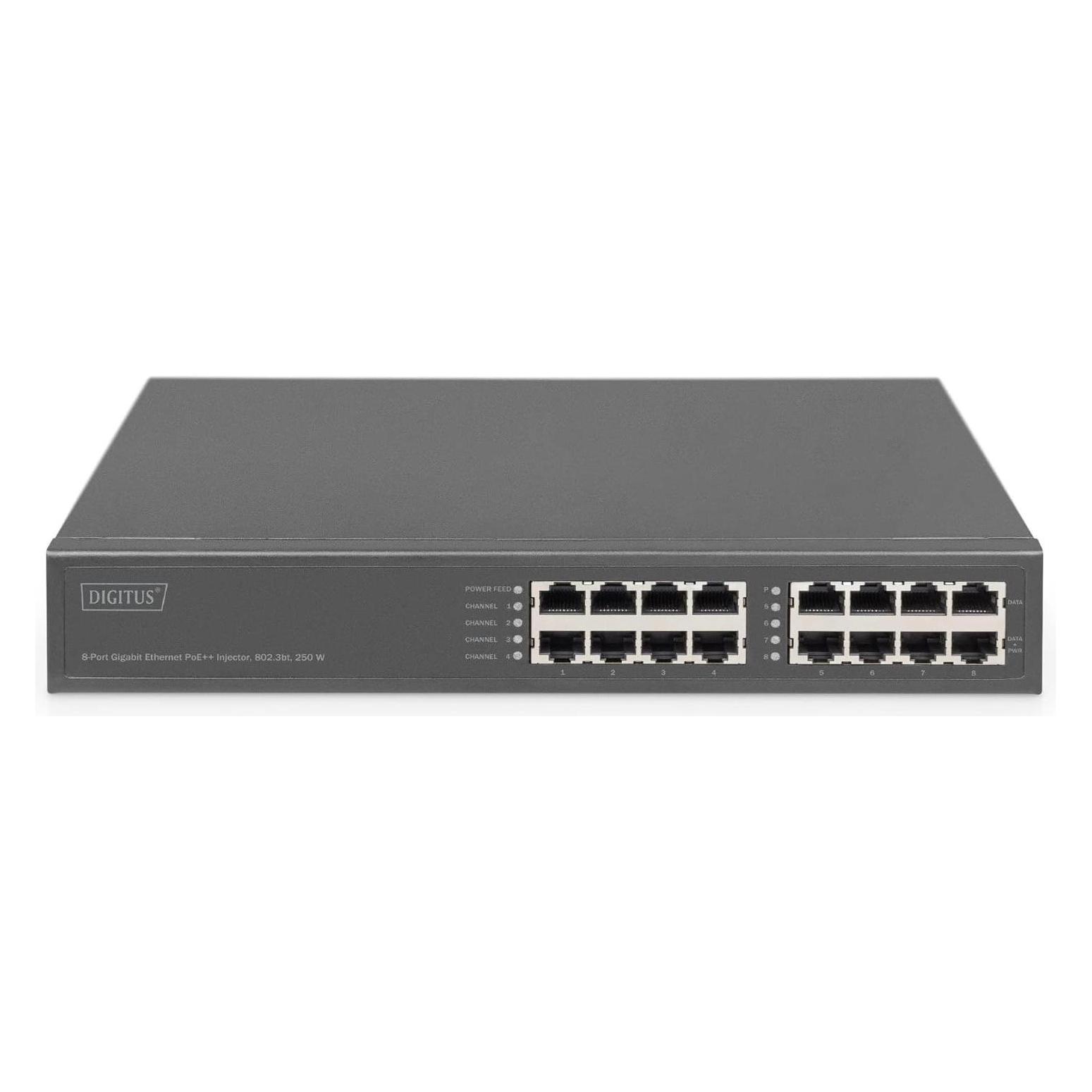 Digitus 8-Port Gigabit Ethernet PoE+ Injektor, 802.3bt, 250 W (8 Ports) (DN-95118)