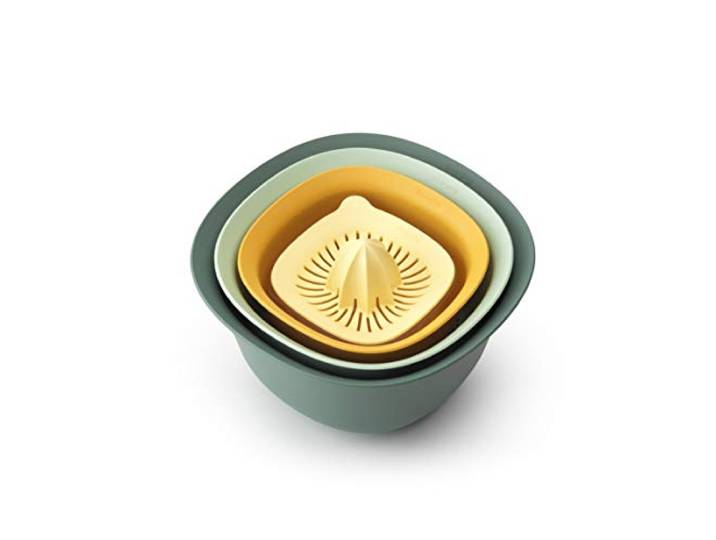 Brabantia - Kit bols de cuisine\, 1.5L & 3.2L\, passoire\, presse-agrumes plus bol mesureur - assortiment de coloris