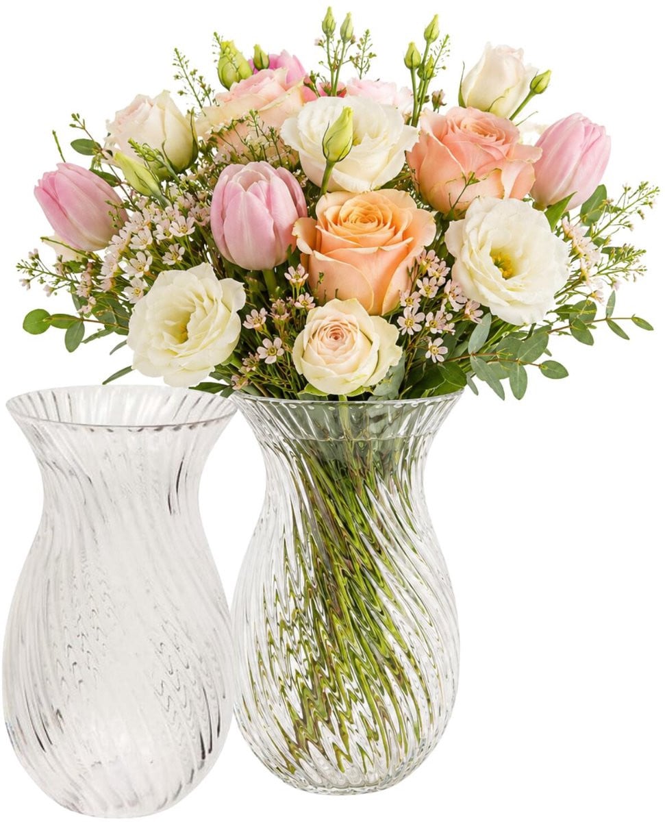 H&S Collection Bloemenvaas Beau - 2 stuks - Transparant glas - D12 x H20 cm