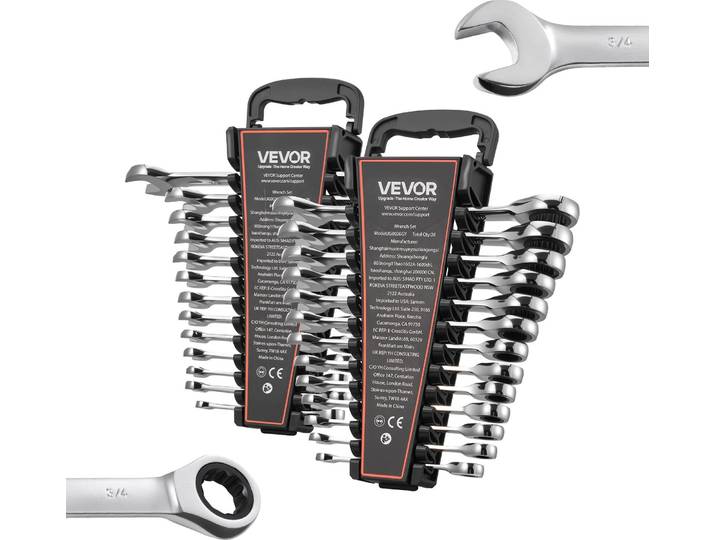 Jeu de clés à cliquet VEVOR\, 26 pièces\, métrique SAE\, 72 dents\, jeu de clés à cliquet en acier Cr-V avec compartiment de rangement\, extrémité ouverte et étiquettes de taille claires\, clés à fourche pour réparations automobiles