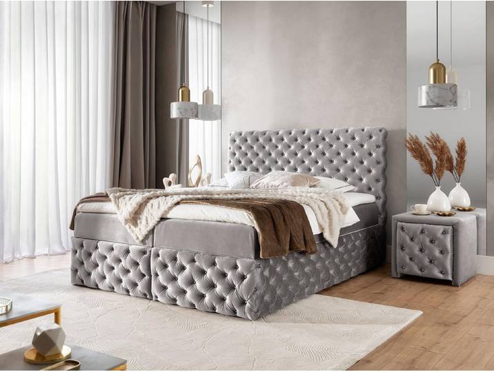 Compleo Boxspringbett mit Taschenfederkernmatratze & Topper, Chesterfield-Steppung (Glamour Schlafzimmer), zwei Bettkästen, luxuriöses Boxspringbett