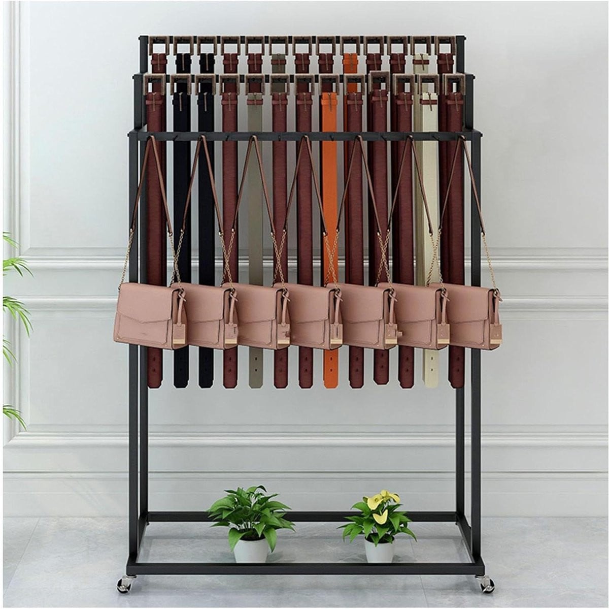 Vrijstaande Accessoire Display Stand met Wielen - Zwart Opbergrek voor Winkelpresentatie