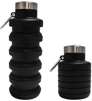 Inspired Living UltraFlex Collapsible Silicone Water Bottle Lightweight, BPA Free, Travel Ready Hydration Companion black