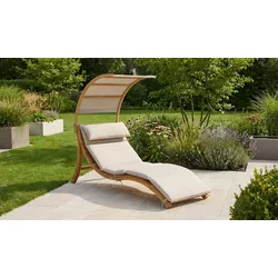 Gartenliege mit Sonnendach Bayreuth 186 x 75 x 150 cm - Sonnenliege aus Lärche / Textil, Beige - luxuriöser Liegestuhl - Gartenmöbel für den Garten