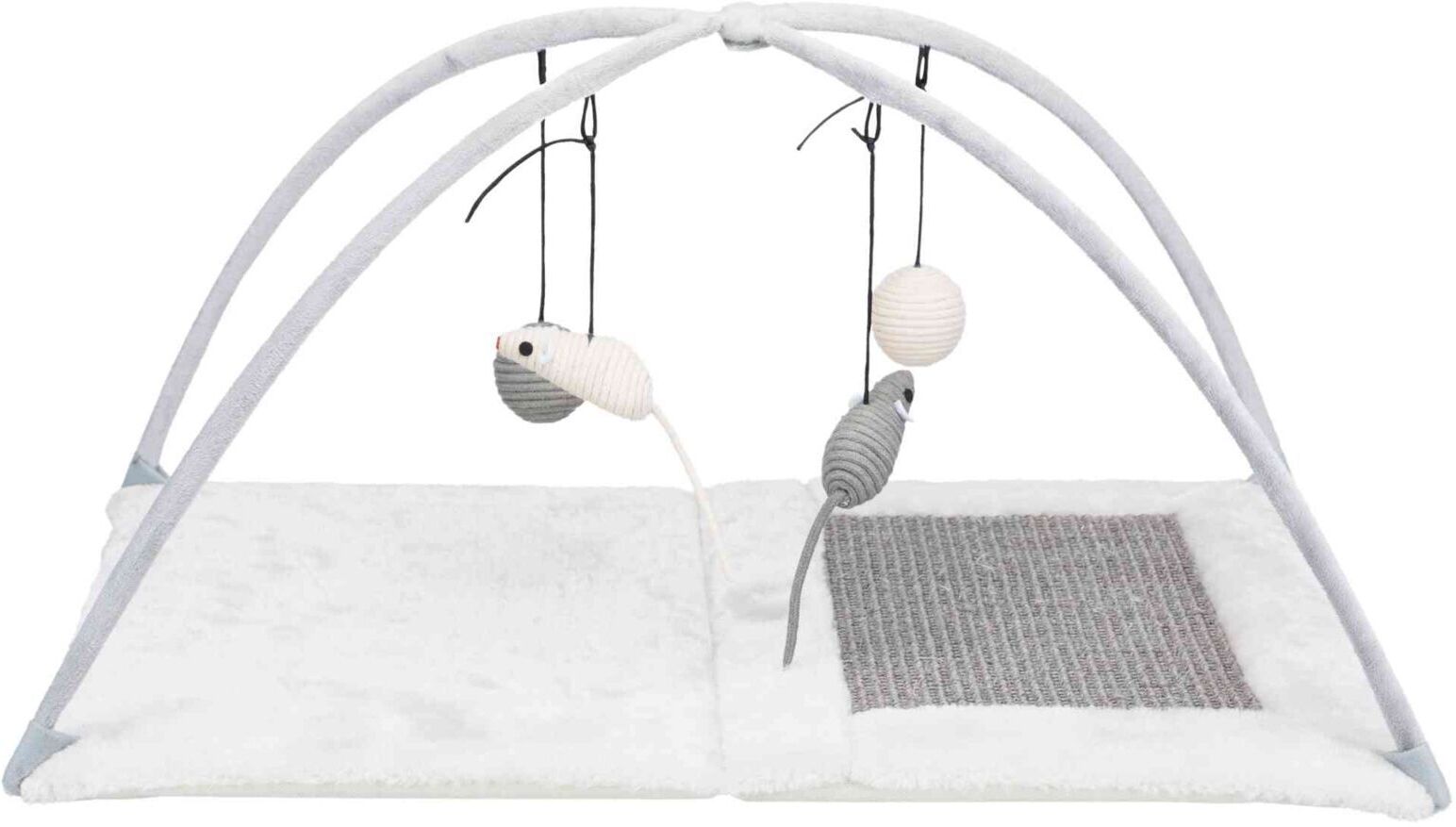 TRIXIE Junior Kratzmatte mit Spielbogen, Sisal / Plüsch, 60 x 33 x 42 cm, grau / lichtgrau