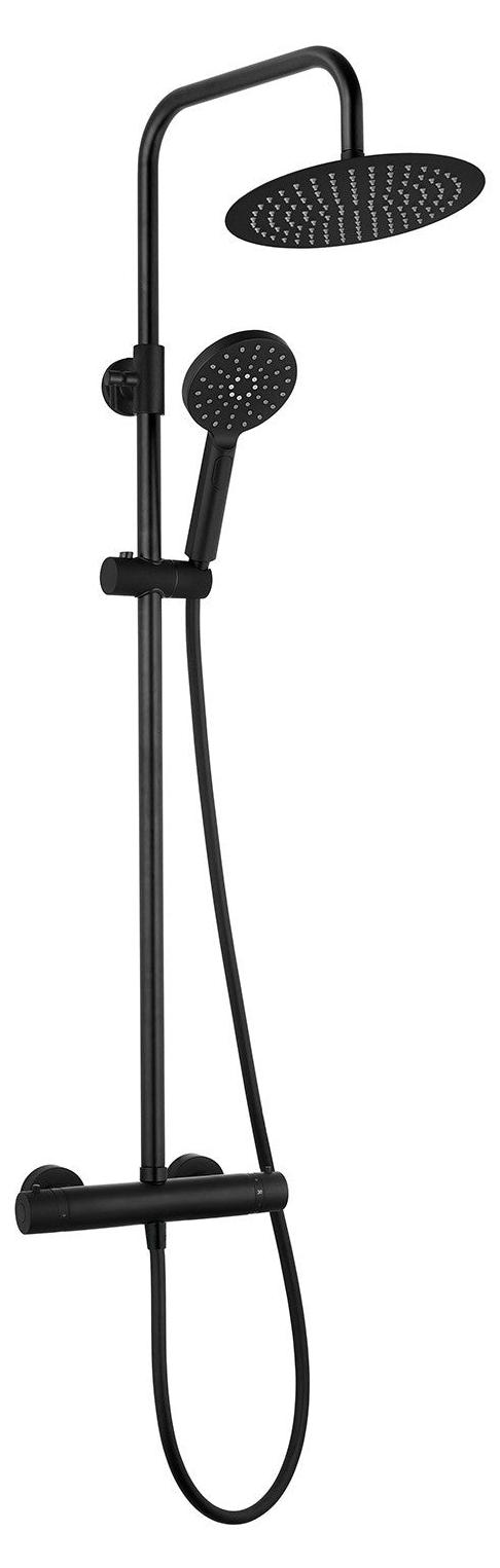 Duschsäule mit Thermostat Duschset schwarz matt rundes Design