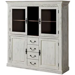 Highboard Mango / Akazie 150x45x160 weiß gewachst CASTLE-ANTIK #105