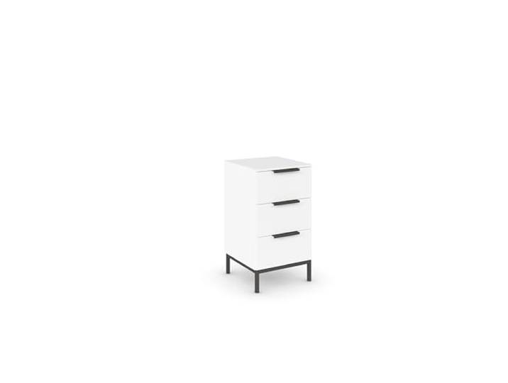 Rauch Möbel Flipp, Nachttisch, Farbe Weiß, Maße 40x72x42 cm Nachtkommode, 3 Schubladen, Soft-Close-Funktion, Griffe und Metallkufe Graphit, für Schlafzimmer, Jugendzimmer, Gästezimmer