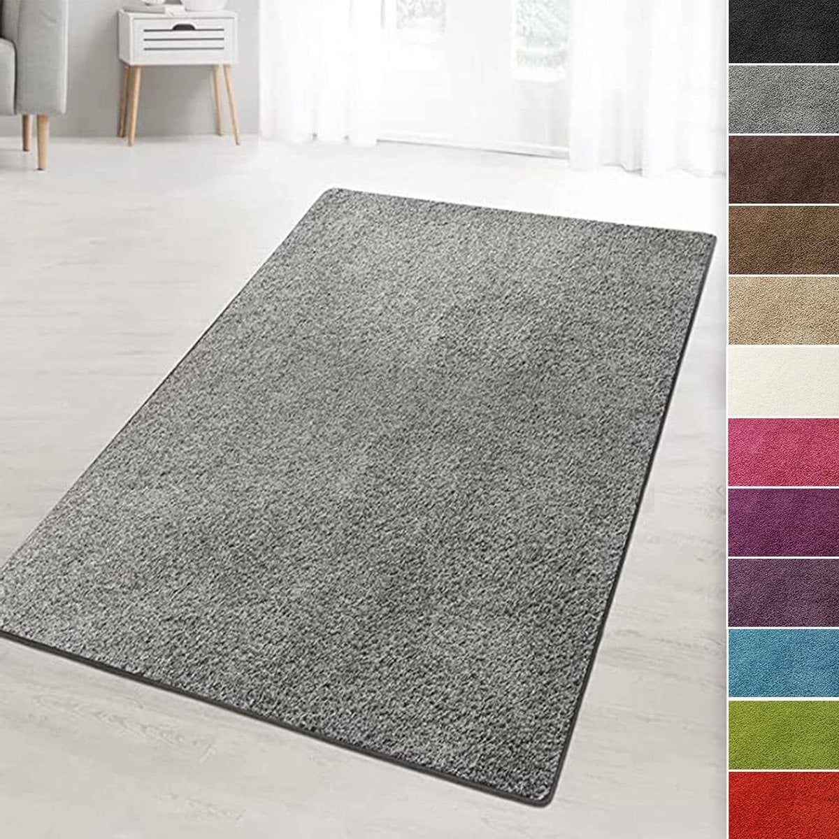 Grijs Hoogpolig Woonkamerkleed met Antislip Schuimlaag - 80 x 150 cm