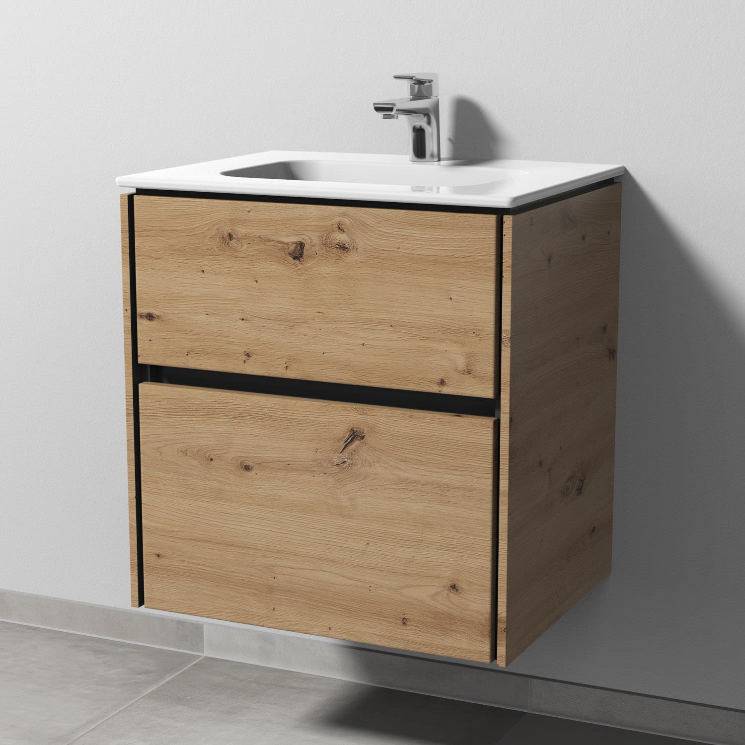 Sanipa Twiga Keramikwaschtisch Design 60 cm mit Unterschrank, 2 Auszüge