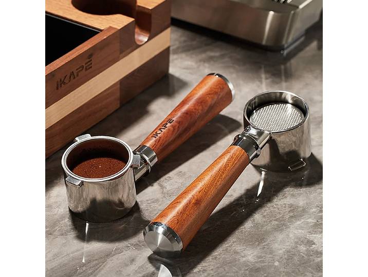 IKAPE – porte-filtre sans fond, pour Delonghi/Barsetto/Berivlle/Lamarzocco/Welhome/Flair58/ECM/Lelit/wega, manche en bois 51/54/58mm