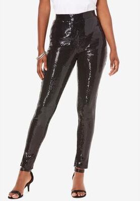 Plus Size Women's Sequin Legging by Roaman's in Black (Size 26/28) Made in USA Stretch Pants