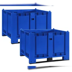 BRB 2x Palettenbox mit 2 Kufen, LxBxH 1200x800x850 mm, blau, geschlossen