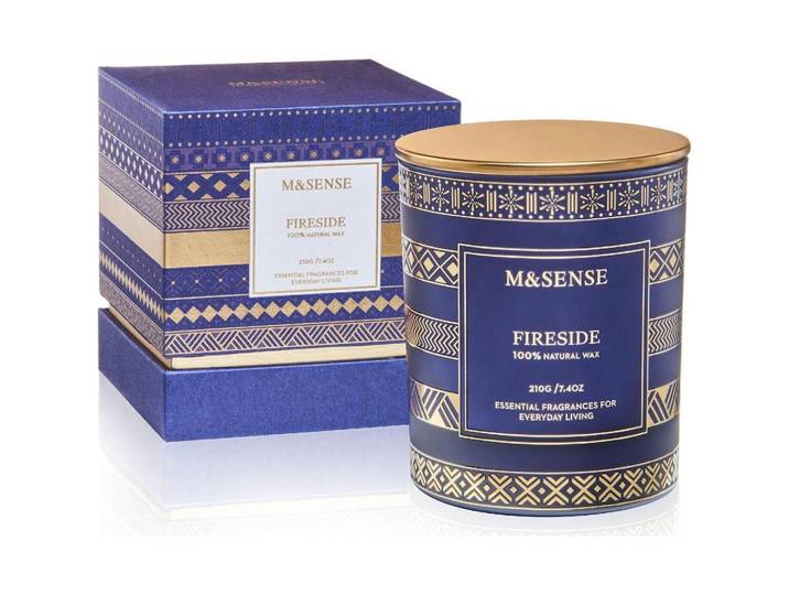 Duftkerze Fireside Sojawachs Blau 210g, Paraffin, 9.5 cm, Dekoration, Kerzen & Kerzenhalter, Duftkerzen