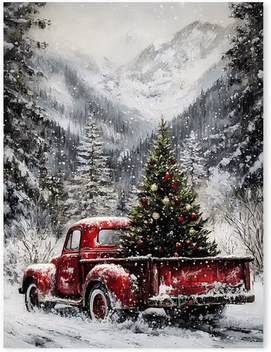 Inspire Curations Vintage Red Truck Christmas Canvas Wall Art Rustic Winter Farmhouse Decor 4 20x30cm