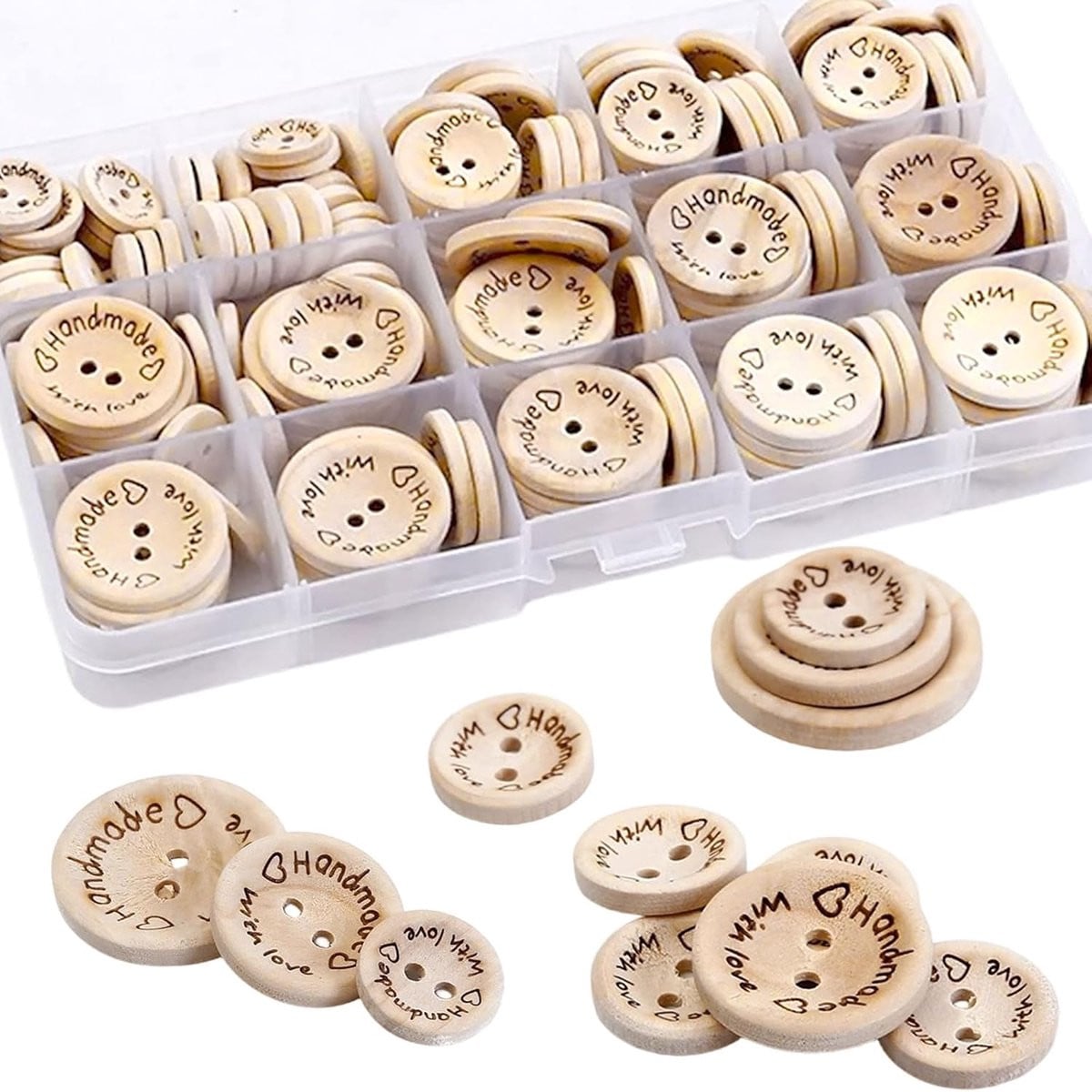 Houten Knopen Assortiment - 150 stuks Natuurlijk Hout - Gladde Braamvrije Afwerking voor Knutselen en Decoreren