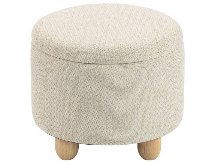 Homcom Hocker-Mit-Stauraum Polyester Beige, Holz, Teilmassiv,Kautschukholz, Füllung: Schaumstoff, einzeln stellbar, rund, 38.5x33.5x38.5 cm, Wohnzimmer, Sessel, Hocker, Sitzhocker