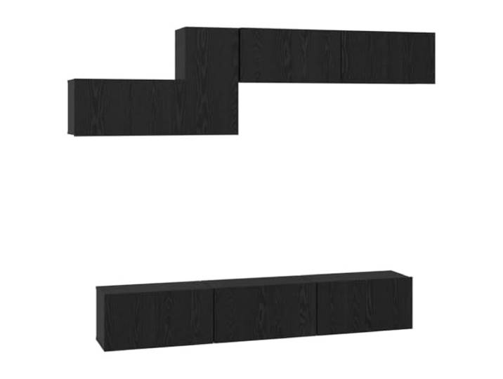 GHVBNMF 7-Tlg TV-Schrank Set Hängend Schwarz Eichen-Optik Holzwerkstoff Elegantes wandhängendes Medien-Board Set für Schlafzimmer und Wohnzimmer. Schafft Ordnung durch Klapptüren und Regale.