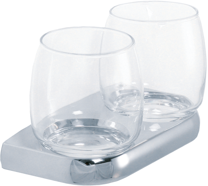 Bravat Metasoft Glashalter 816510 Doppelt, Glas bauchig klar, chrom