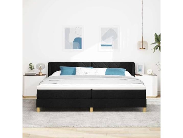 KTHLBRH Schwarzes Doppelbett 200 x 200 cm mit verstellbarem Kopfteil Taschenfedern, Rahmen aus massivem Kiefernholz, atmungsaktives Gewebe, Unterstützung bis 280 kg