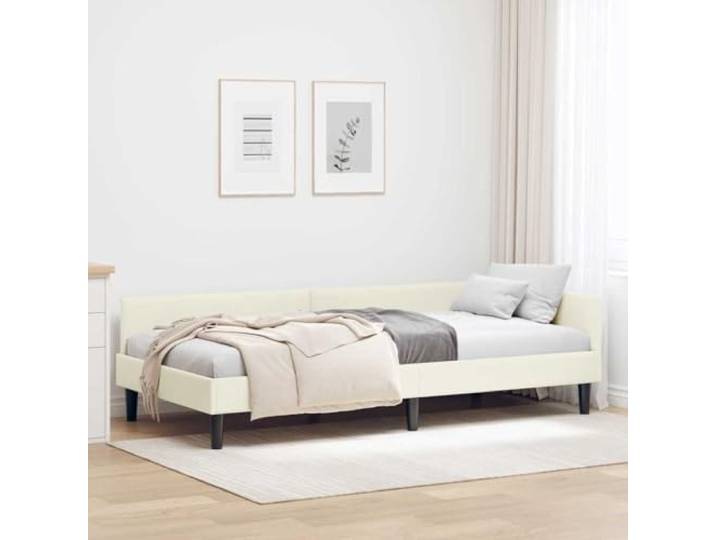 WDGJJFECNMUEHI Samt Eckbettgestell L Form Tagesbett Sofa Creme 90x190 cm Eckbettgestell Creme 90x190 cm Samt Bettgestell mit Lattenrost L-Form Tagesbett Sofa Schlafzimmer Möbel Platzsparend