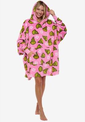Plus Size Women's Womens The Grinch Oversized Hoodie Sweatshirt Christmas Pink Green One Size by Woman Within in Pink (Size XL)