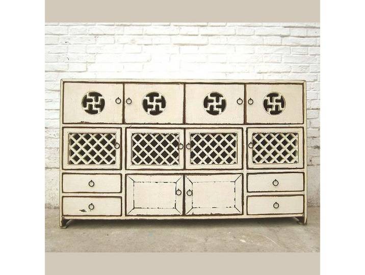 Luxury-Park-Direct Kommode Tibet Sideboard herrliche Dekore schneeweiß Pinie.Luxury Park