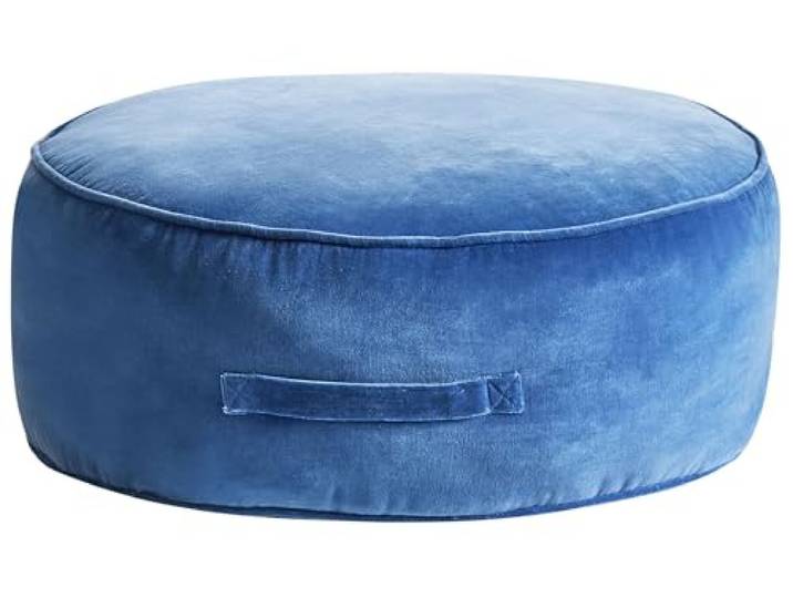 Beliani Moderner runder Pouf aus Samt für Wohn- und Schlafzimmer blau Yulle
