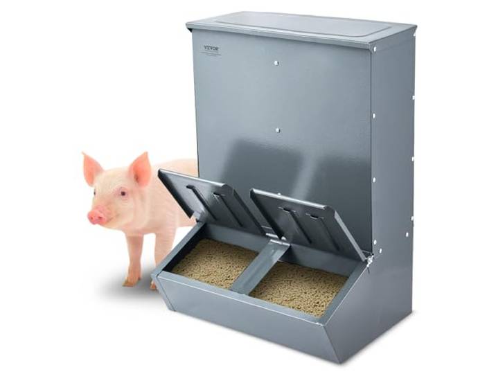 VEVOR Mangeoire pour porcs\, capacité de 134\,5 L\, mangeoire pour porcelets en acier galvanisé à double porte\, distributeur de nourriture polyvalent pour bétail\, accessoire de ferme pour nourrir 8 porcs