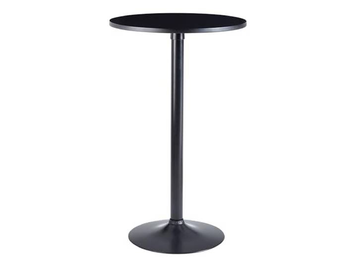 WOHNLING Bartisch Rund Ø 60x100 cm Metall Holz Schwarz Stehtisch mit formschönem Trompetenfuß und Gummiring, Partytisch modern, Bistrotisch für Bar und Messe