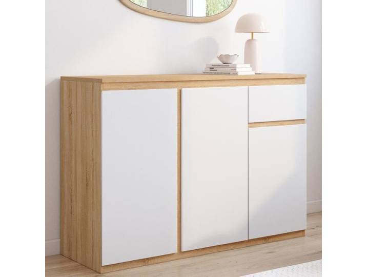 ID MARKET buffet 3 portes et 1 tiroir 100 cm Moderne bois et blanc