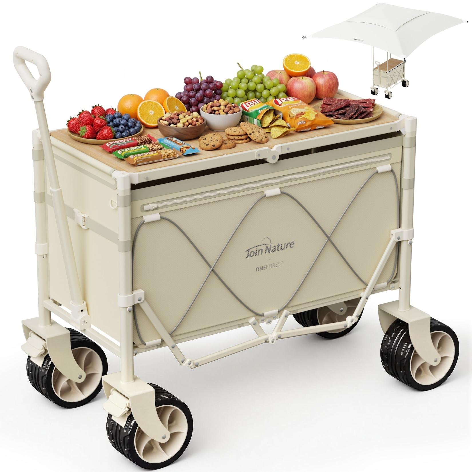HOMECALLBollerwagen 3-in-1 Bollerwagen Faltbar mit Tischplatte Sonnendach für Sand-160L