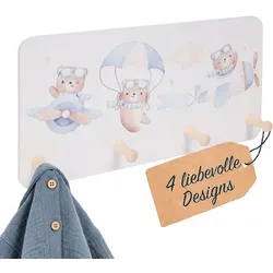 Relaxdays Kindergarderobe 4 Haken 20 x 40 cm Weiß,Blau,Hellbraun