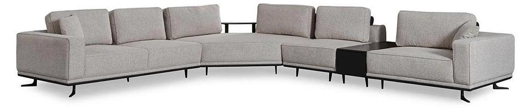 Beige Ecksofa L-Form, 5-teilig, Modern, Mit Kissen, 8 Sitzplätze