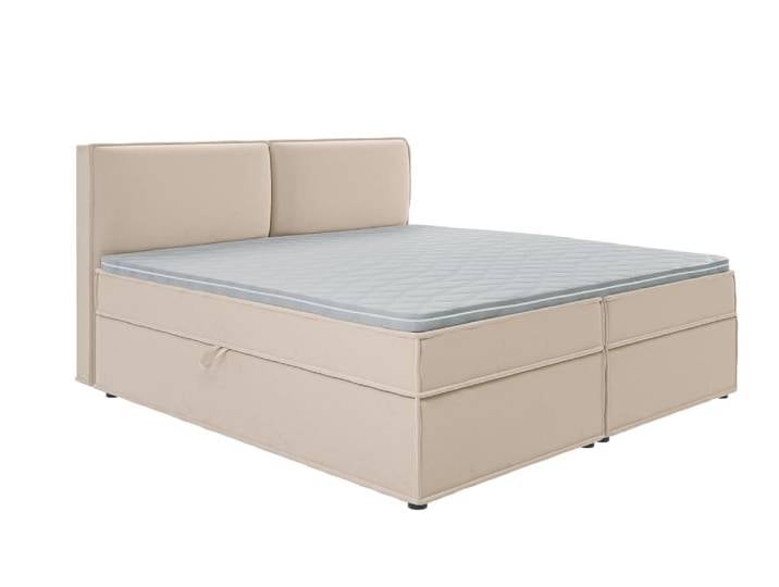 Lit boxspring 200x200 avec rangements, microfibre beige