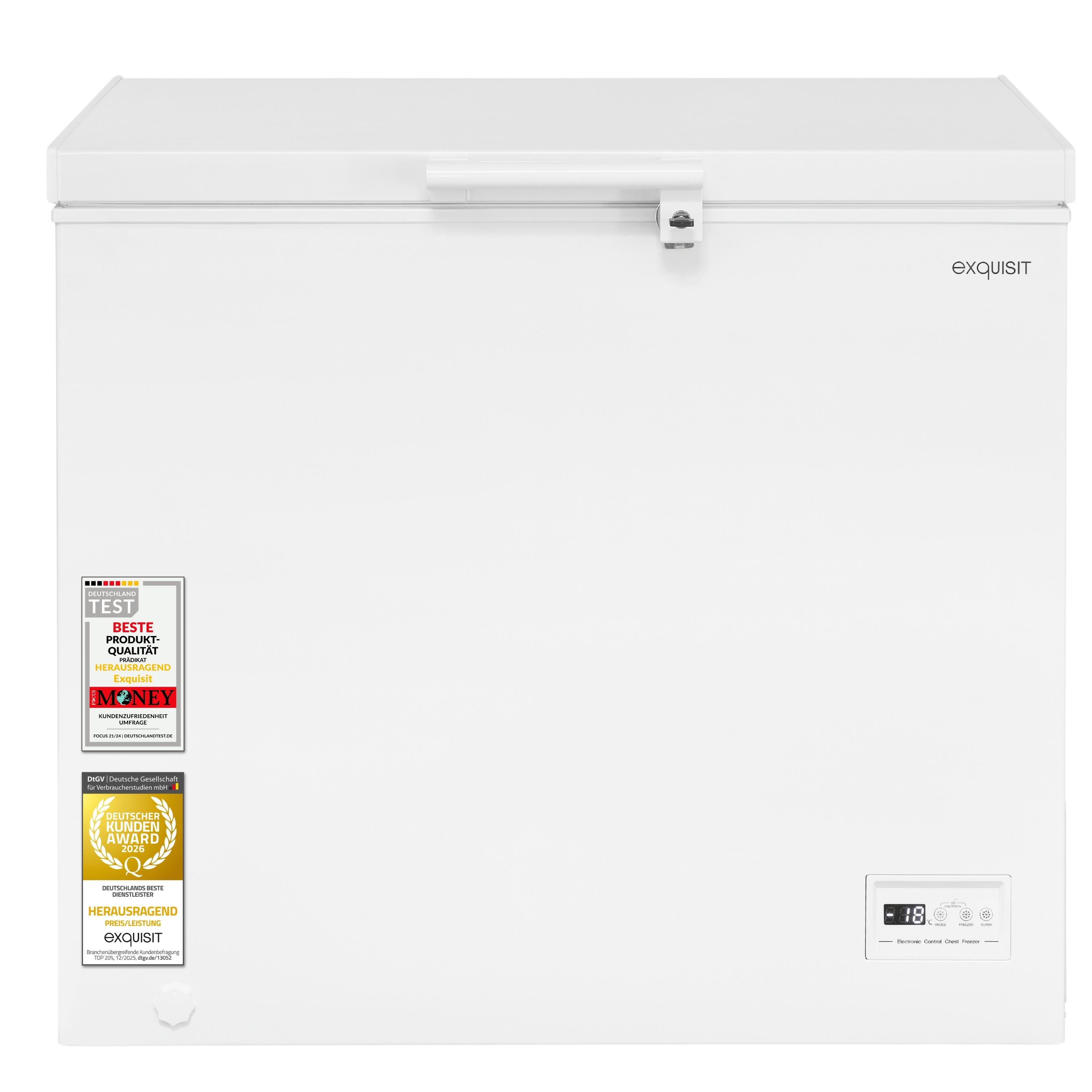 Exquisit Gefriertruhe | 198 l Nutzinhalt | 41 dB | 198 Liter | Schnellgefrieren | LED-Beleuchtung | GT5201-HE-040E weiss