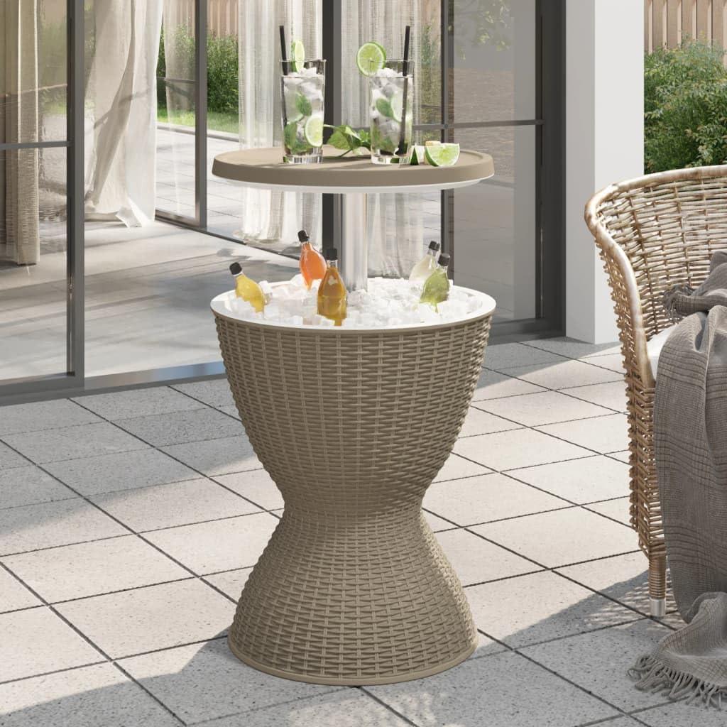 Multifunktionaler 3-in-1-Gartentisch mit Kühlbox in Hellbraun, aus Polypropylen mit Rattan-Optik