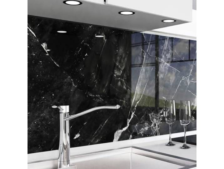 danario Küchenrückwand selbstklebend - Glasoptik - Spritzschutz Küche - versteifte PET Folie - Marmor schwarz - 60cm x 280cm