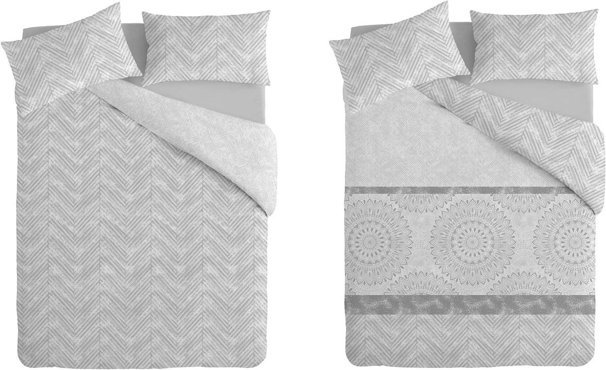 Omkeerbaar Grijs Mandala Dekbedovertrek Set - 240x220 cm