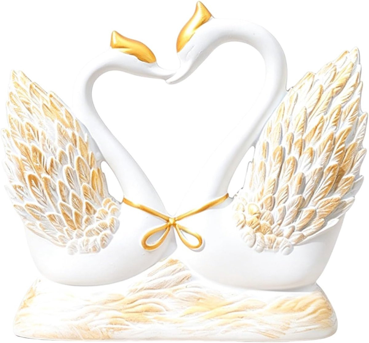 Romantisch Zwanen Paar Beeldje met Hartvorm Ontwerp - Zwart Goud - B: 17.5 cm, D: 19.5 cm